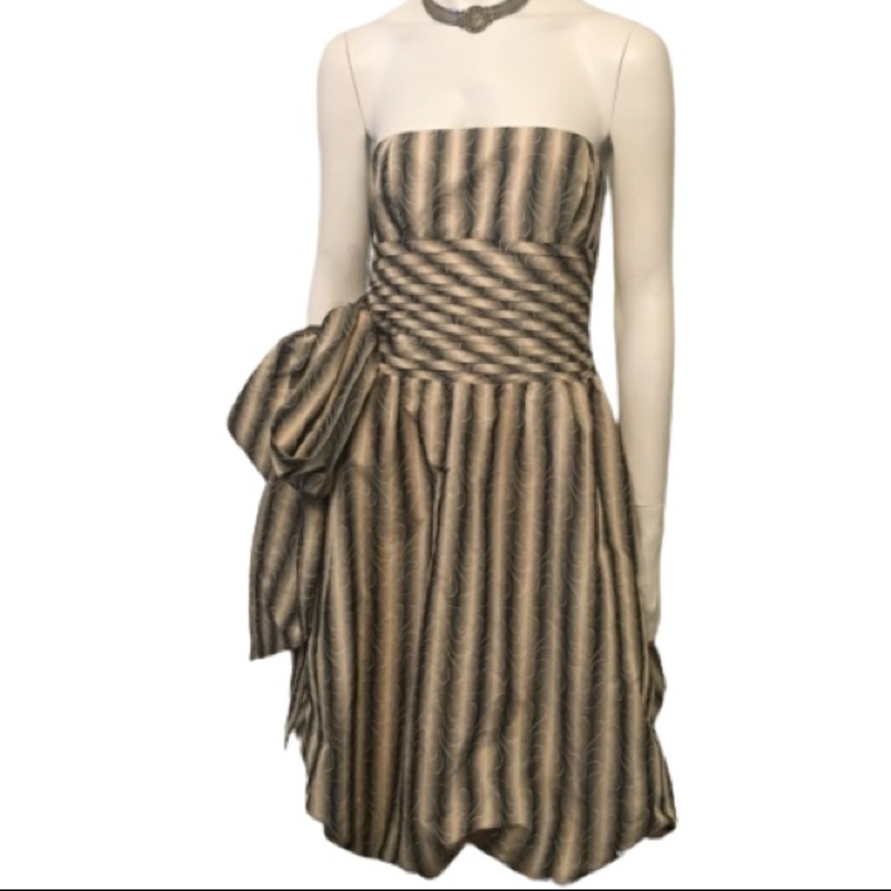 BCBGMAXAZRIA Woven Taffeta Dress Black Ivory Sz.6